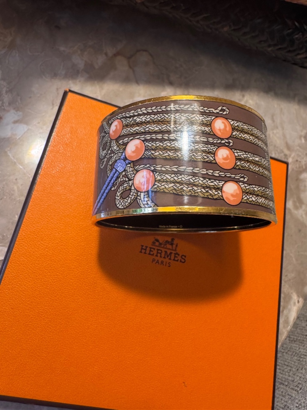 Hermes Wide Enamel Printed Bangle